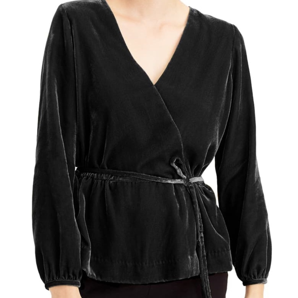 NWT J. Crew Faux Wrap Black Velvet Top